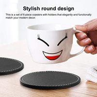 Ensemble moderne de 6 sous-verres antidérapants en cuir pour verres, sous-verres noirs avec support, accessoires pour bar et table basse
