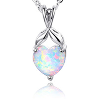 ZG – collier avec pendentif en opale en forme de cœur, en laiton plaqué couleur argent, bijoux romantiques et délicats pour femmes, cadeau