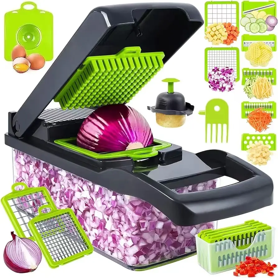 Muestra gratis 2023 accesorios de cocina de gran oferta 12 en 1 picadora de verduras mandolina rebanadora queso tomates patatas cebolla picadora