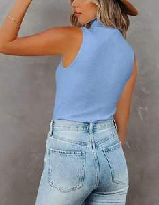 Haut à <span class=keywords><strong>col</strong></span> <span class=keywords><strong>roulé</strong></span> en tricot côtelé de qualité supérieure Débardeur léger et respirant Basic Sleeveless Stretch Gym Fitness Wear - Product Image 3