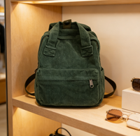 Ransel Kanvas Korduroi Musim Gugur Musim Dingin Tahan Air Warna Polos Klasik Tas Bahu Kecil Kasual Vintage Wanita Tas Sekolah