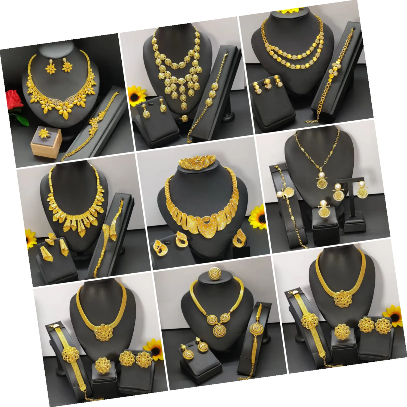 DAIHE Wholesale Luxury Wedding 4 Piece Womens 24K Gold Plated Indian Jewelry Set In Dubai Gold