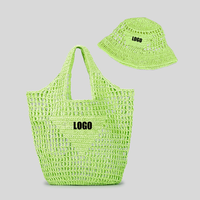 Bolsos de Paja Hechos a Mano, Modernos y Personalizados, con Sombrero, Juego de Bolsos de Playa de Paja Natural, Bolso Tote de Paja para Exteriores con Cierre Abierto y Protección Solar para Damas