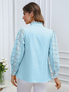 Nouvelle Blouse Élégante Grande Taille en Mousseline de Soie Brodé de Dentelle à Manches Longues pour Femme Printemps/Été 2026 – En Stock Entrepôt USA - Product Image 4