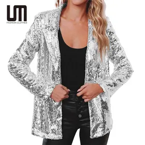 Liu Ming Elegant 2024 Trending Women Fashion Glitter Sequin Shiny Jacket Office Lady Long Sleeve Blazers Coat