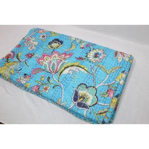 Indian Kantha Bedspread & <b>Quilt</b> <b>Handmade</b> Printed Cotton Washable Soft Eco-Friendly Home Decor Housewarming Gift - Product Image 2