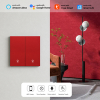 Interrupteur intelligent Zigbee rouge en aluminium aviation avec panneau imitation bois, 1/2/3/4/6 gangs, sans fil neutre, automatisation domestique intelligente IP20 pour