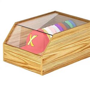 Wooden Transparent Lid Baseball Cap Storage Box Dustproof Desktop <b>Hat</b> Organizer Rectangle <b>Standing</b> Type Solid Color Clothing - Product Image 1
