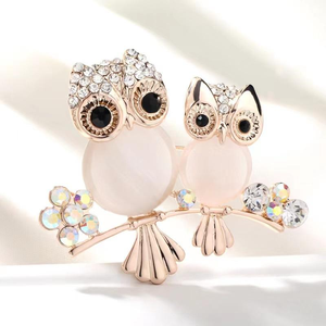 Yiwu Factory Wholesale 1pc Cat's Eye Stone Brooch Owl Cartoon Diamond Pin Pearl Main Stone for Gift Export Jewelry <b>Accessories</b> - Product Image 4