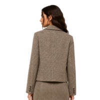 Blazer en tweed texturé pour femme, ton neutre, revers cranté, quatre poches, coupe courte, élégant, pour le bureau ou décontracté