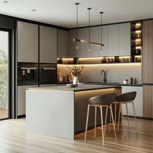 Îlot de cuisine sur mesure avec rangement, design luxueux pour la maison et le commerce, plan de travail en quartz, style moderne intégré - Product Image 3