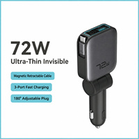 Chargeur de voiture à charge rapide 72W, chargeur de voiture type C, câble rétractable 75cm, PPS PD 45W 12V 24V, format de poche pour téléphone Android, tablette