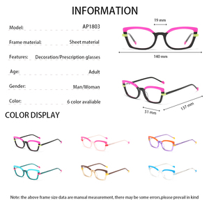 Gafas de Ojo de Gato con Bisagra de Resorte Únicas, Armazón Pequeño Multicolor, Lentes Lisas Latinas, Acetato Personalizable para Mujer - Product Image 3