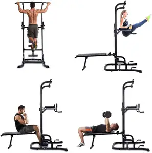 ZYFIT Power Tower con panca Pull Up Bar Stand Dip Station regolabile in altezza pesante Multi-funzione Training CD-002