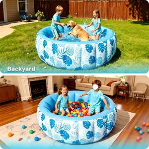 Piscina Familiar Inflable Redonda de PVC MAKE WAVES con Estampado Tropical Azul para Adultos y Niños, Diversión de Verano en el Patio Trasero - Product Image 5