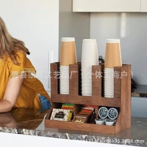 Retro wooden cup holder, disposable paper cup holder, coffee capsule storage box, solid wood cup dispenser - Product Image 1