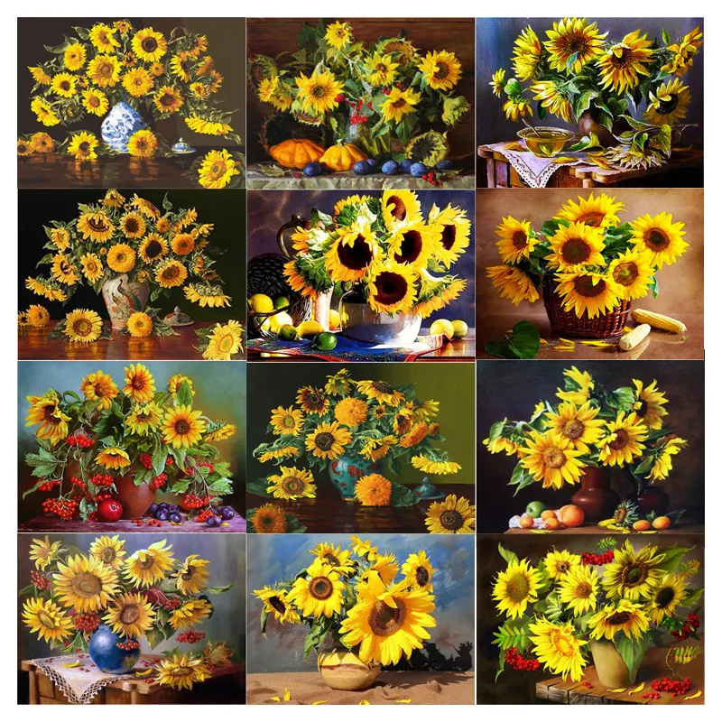Lukisan bunga matahari oleh berlian buatan tangan bor penuh desain kustom lukisan dekorasi dinding ruang tamu kit lukisan berlian DIY