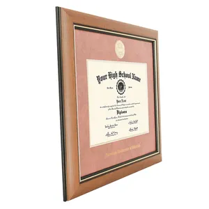 Grey Matted Light Brown Wooden A4 Diploma Frame With School Name And Medal