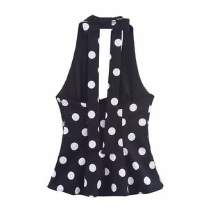 Haut caraco vintage dos nu pour femme avec foulard fin à pois intégré, mode estivale - Product Image 3