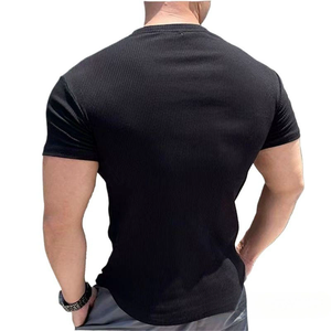 Streetwear de haute qualité 240Gsm T-shirts pour hommes T-shirts personnalisés en coton Spandex côtelé col en <span class=keywords><strong>V</strong></span> pour hommes - Product Image 5