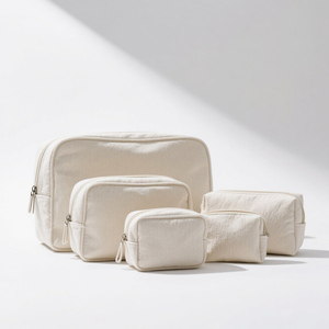 Vente en gros de sacs écologiques réutilisables en toile de coton avec fermeture éclair à poignée souple, imprimés sur mesure, motif géométrique, maquillage à la mode, emballage cosmétique - Product Image 2