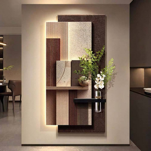 Arte Mural 3D Estéreo de Roca para Entrada Moderna, Piedra Arenisca Mate con Luz LED, Florero y Planta Artificial para Hotel, Villa, Casa de Huéspedes - Product Image 2