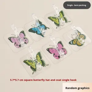 Крепкие самоклеящиеся квадратные крючки-бабочки из ПВХ без сверления для ванной, дверей, одежды, милые, с рисунками - Product Image 5