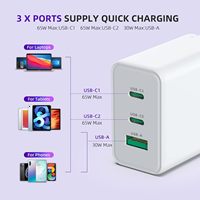 Charger Dinding USB C 65W Fast Charging PD 3.0 GaN 3-Port Lipat untuk iPhone Galaxy MacBook Adaptor Perjalanan Charger PD 65W