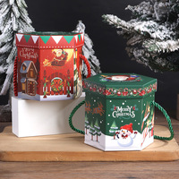 Boîte d'emballage de Noël en forme de pomme, boîte à fruits hexagonale pour la veille de Noël, boîte à biscuits portable avec corde, boîte décorative pour nougat, cadeau