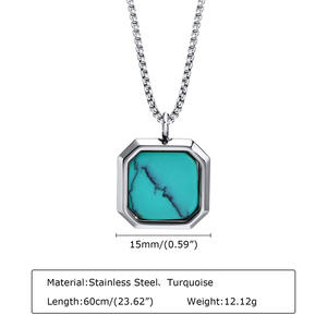 Collier en acier inoxydable pour hommes, bijoux fins, <span class=keywords><strong>or</strong></span> 18K, carré, Turquoise, coquille blanche, huile noire, pendentif - Product Image 4