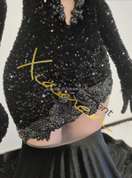 Robe de bal Ocstrade Fashion Design Crystal Bling, en tulle noir, avec des paillettes, patchwork, robe de bal avec gants