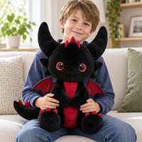 Peluche Dragon Noir avec Ailes Rouges, Cornes et Pointes – Animal en Peluche Fantastique Personnalisé pour Cadeaux en Gros