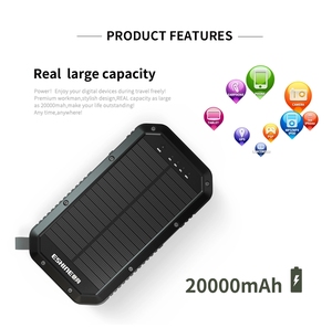 Energía Solar <span class=keywords><strong>Tres</strong></span> USB banco de potencia 20000mAh impermeable cargador de batería externa portátil del Panel Solar con luz LED - Product Image 2