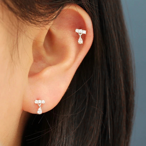 Boucles d'oreilles ROXI en zircon blanc en forme de goutte d'eau pour femmes, en argent 925, clous d'oreilles à piercing - Product Image 4