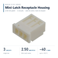 Molex 511910300 Mini Latch 2.5mm Pitch 3 Circuit Receptacle Housing Dengan Rel Pemandu untuk Perakitan Kabel Wire to Board