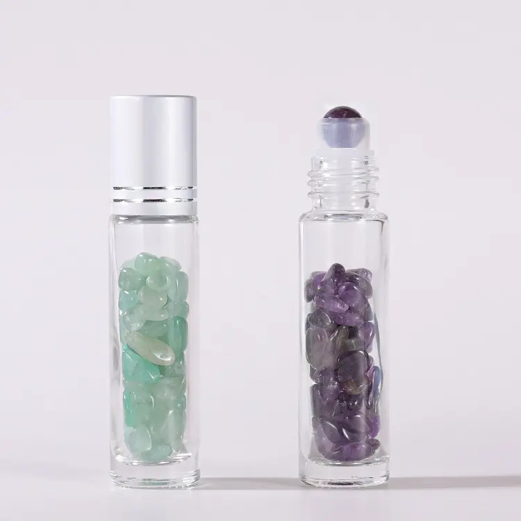 Top selling Glass Products mini 10ml Gem decoration perfume massage roller ball healing bottle