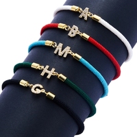 Bracelet de lettre initiale en plaqué or ajustable pour femmes, bracelets diamant en zircon pavé brillant à la mode