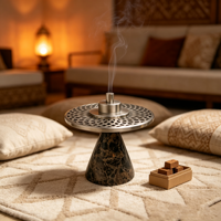 Brûleur d'encens en marbre naturel Emperador de qualité supérieure, Bakhoor Mubkhar en marbre pour villa de luxe, majlis, festival, ornement aromatique pour la maison