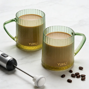 Mug en verre moderne à rayures verticales, écologique, sans BPA, 350 ml (12 oz), avec poignée, pour café, thé, latte, cappuccino, boissons, fête - Product Image 3