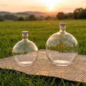 Botella de cristal con tapa de corcho, botella de licor de 250ml, 500ml, con forma redonda plana de ron, Tequila, Rakija <span class=keywords><strong>Mezcal</strong></span> - Product Image 1