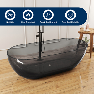 Baignoire autoportante moderne en pierre artificielle gris transparent pour Maydon, baignoire de luxe de 1750 mm, fabrication d'usine - Product Image 3