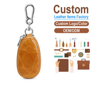 Llavero de Cuero Genuino Encerado al Óleo, Estilo Vintage, Portátil y Ligero, con Doble Cremallera y Mosquetón, de Piel de Vacuno de Primera Calidad, Venta al Por Mayor - Product Image 1