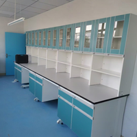 Banc de travail de laboratoire moderne en acier et bois avec évier en PP résistant aux produits chimiques pour hôpital, école, usine industrielle et laboratoire