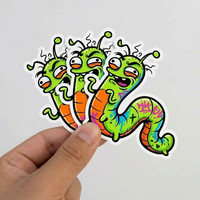 Autocollants personnalisés en vinyle découpé à l'emporte-pièce, imperméables, avec impression de marque, motif insecte de dessin animé graffiti, pour ordinateur portable et bouteille d'eau