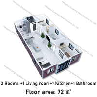 Rumah Kontainer Mewah 40ft yang Dapat Dilepas, Rumah Mobile 3 Kamar Tidur dengan Dapur dan Toilet - Rumah Modular Portabel yang Dapat Dilepas untuk Penggunaan Toko