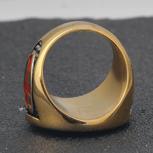 Anillo de los Caballeros Templarios, Cruz Redonda de 25 mm, Acero Inoxidable Dorado con Diamantes, Joyería Religiosa para Hombre - Product Image 3