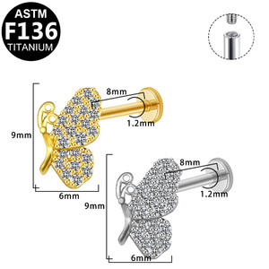 Bijoux corporels Getta en Titane ASTM-F136 et Zircon, motif papillon, Labret G23, anneaux et clous de nez, pour cartilage d'oreille, cadeau de fiançailles - Product Image 3