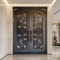 Pintu Besi Tempa Gaya Victoria untuk Rumah, Desain Museum, Kaca Low-E Thermal Break, Pintu Besi Ganda NFRC, Merek JXY untuk Rumah Baru