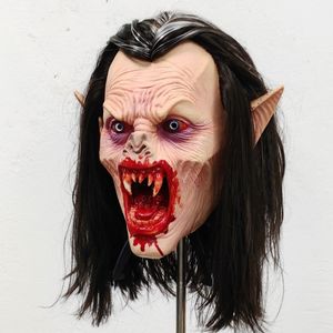<span class=keywords><strong>Masque</strong></span> de vampire réaliste en latex pour le <span class=keywords><strong>visage</strong></span> entier avec bouche sanglante, crocs pointus et oreilles pointues, cheveux longs noirs, masques de fête d'Halloween - Product Image 4