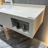 Style moderne maison salle de bain vanité plaque de roche comptoir en céramique bassin évier en céramique avec LED intelligente pour hôtel